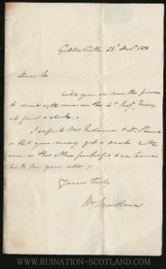 Gelston - letter written by William Maitland at the Castle in 1838